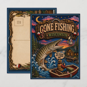 Wisconsin Gone Fishing Muskellunge Postcard