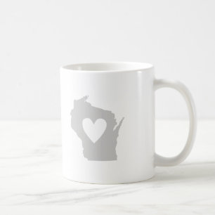 Wisconsin Gray State Map Shape with Heart Coffee Mug