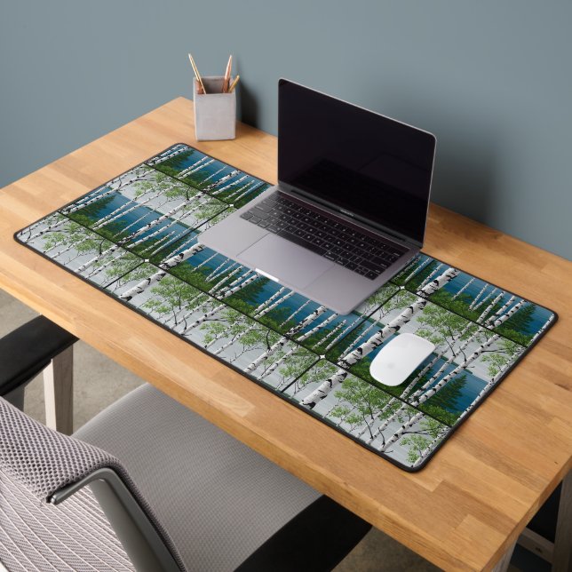 Wisconsin Great Lakes Birch Forest - Lakeside Wood Desk Mat (Office 2)