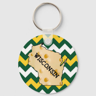 Wisconsin Green and Gold Football Cheesehead Keychain