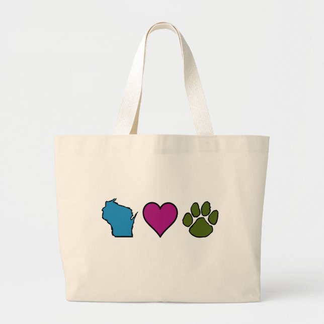 Wisconsin Hearts Animals Large Tote Bag (Front)
