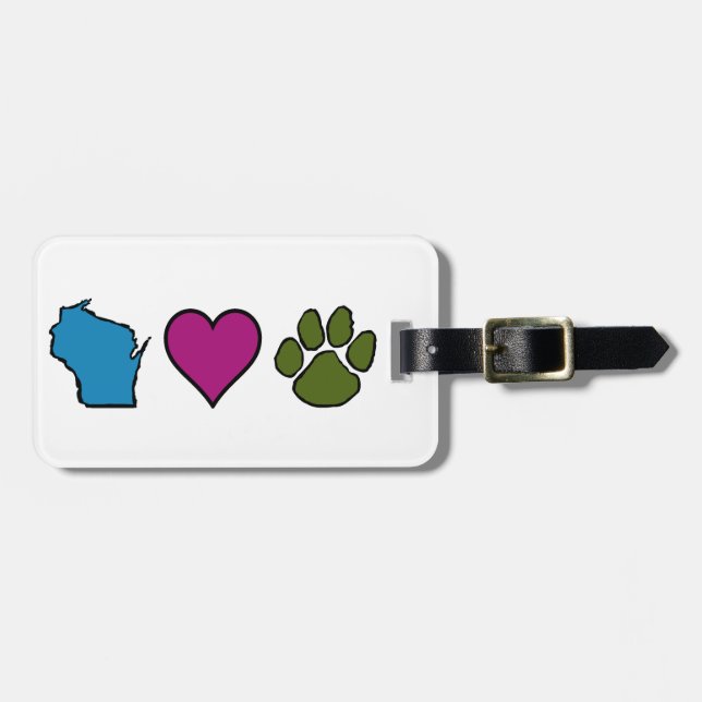 Wisconsin Hearts Animals Luggage Tag (Front Horizontal)