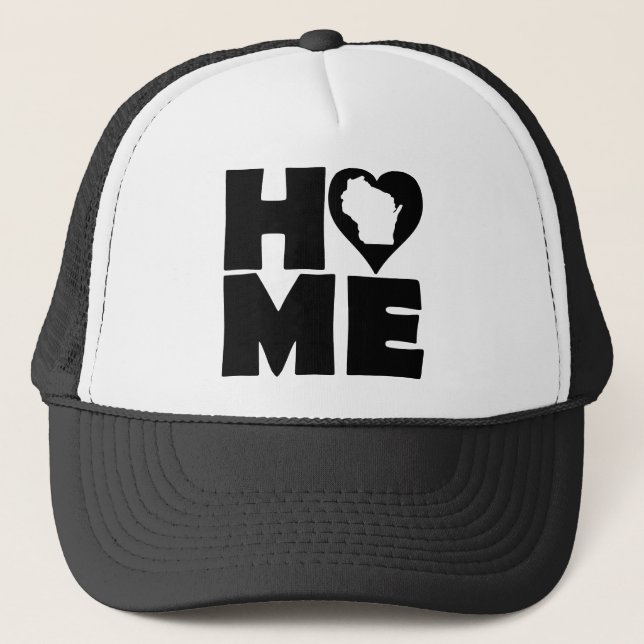 Wisconsin Home Heart State Ball Cap Trucker Hat (Front)