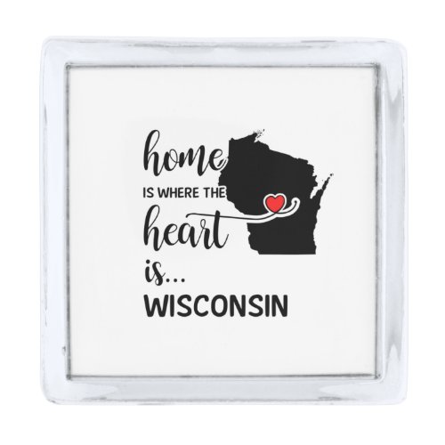 Wisconsin home is where the heart is silver finish lapel pin