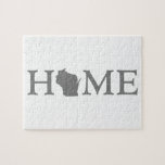 Wisconsin Home State Shaped Letter Grey Word Art Jigsaw Puzzle at Zazzle