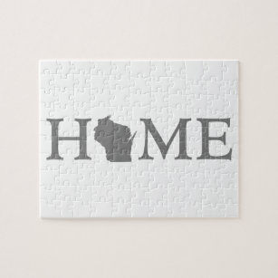 Wisconsin Home State Shaped Letter Grey Word Art Jigsaw Puzzle