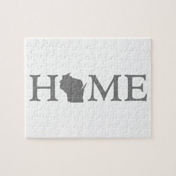 Wisconsin Home State Shaped Letter Grey Word Art Jigsaw Puzzle by PNGDesign at Zazzle
