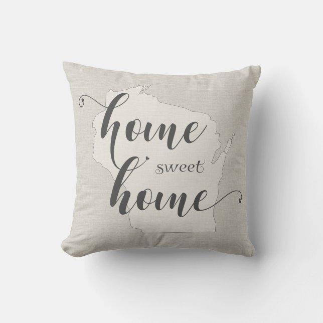 Wisconsin - Home Sweet Home burlap-look Throw Pillow (Front)