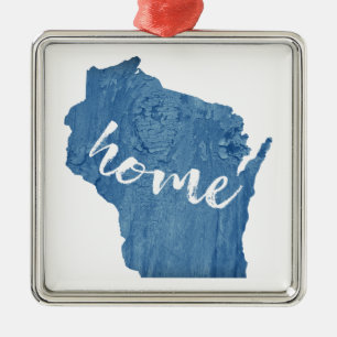 Wisconsin Home Wood Grain Metal Ornament