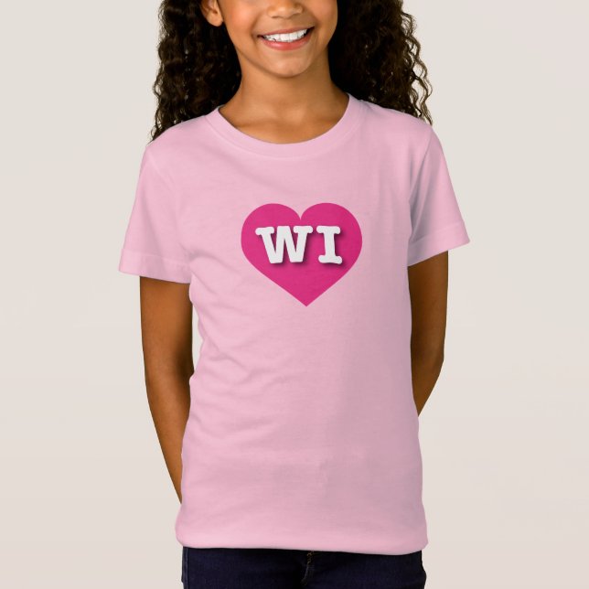 Wisconsin Hot Pink Heart - I love WI T-Shirt (Front)