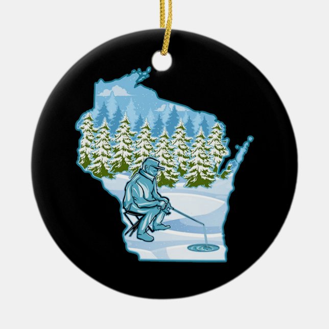 Wisconsin Ice Fishing State Ceramic Ornament (Front)