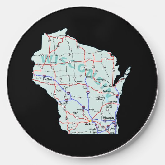 Wisconsin Interstate Map Wireless Charger (Front)