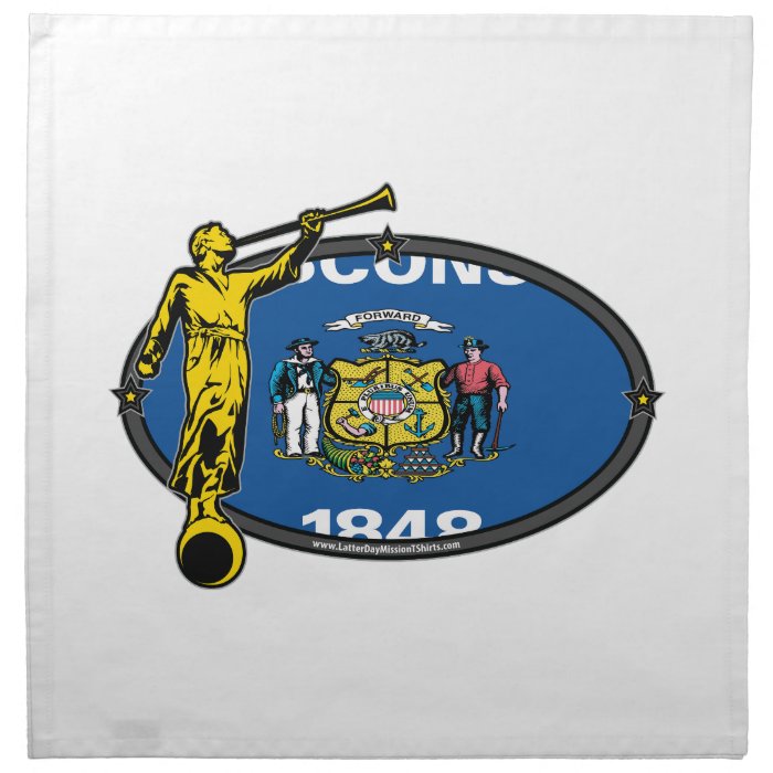 Wisconsin LDS Mission Oval no Label Angel Moroni Printed Napkin