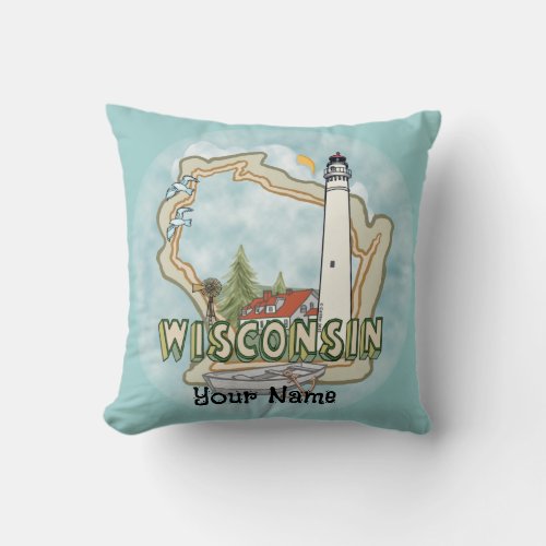 Wisconsin Lighthouse custom name Pillow