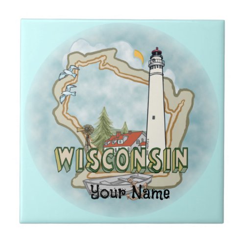 Wisconsin Lighthouse custom name Tile