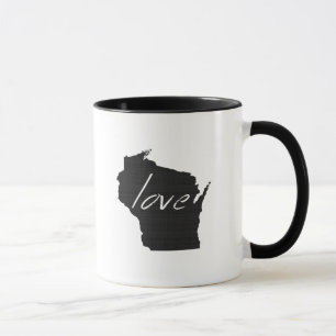 Wisconsin Love State Map Shaped Black Chalkboard Mug