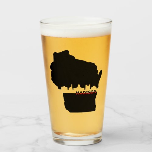 Wisconsin Madison Skyline Theme Beer Glass