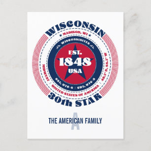 Wisconsin, Madison, WI, Patriotic, Monogram Postcard