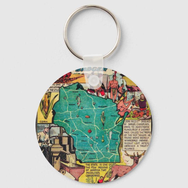 Wisconsin Map and Facts Keychain (Front)