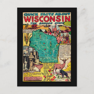 Wisconsin Map and Facts Postcard