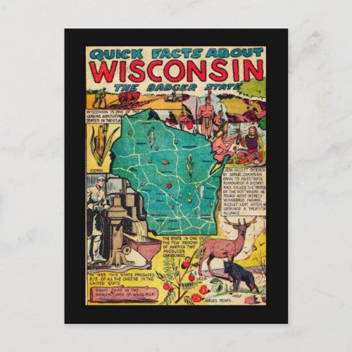 Wisconsin Map and Facts Postcard