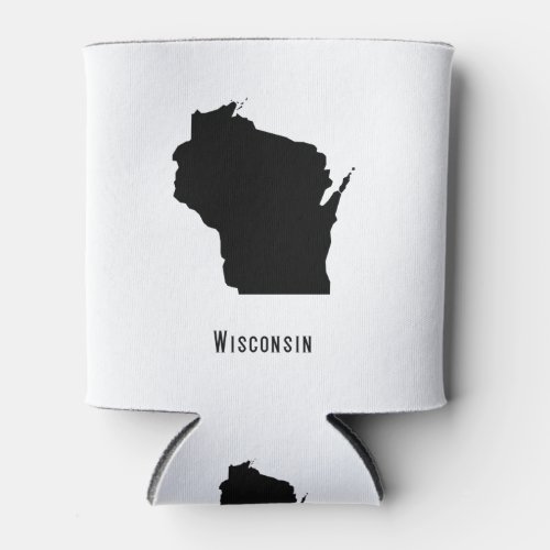 Wisconsin Map _ Black and White Modern Wisconsin Can Cooler