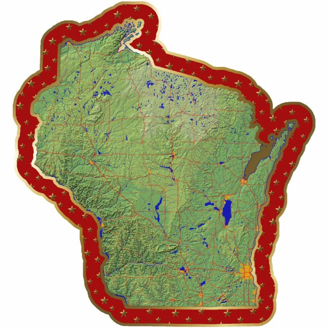 Wisconsin Map Christmas Ornament Cut Out (Front)