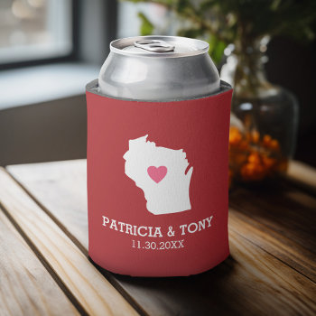 Wisconsin Map Home State Love With Optional Heart Can Cooler by MyGiftShop at Zazzle