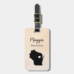 Wisconsin Map Luggage Tag, Wedding Party Welcome Luggage Tag