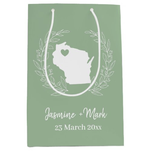 Wisconsin map personalize wedding favors medium gift bag