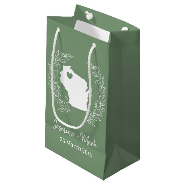 Wisconsin map personalize wedding favors  small gift bag (Front Angled)
