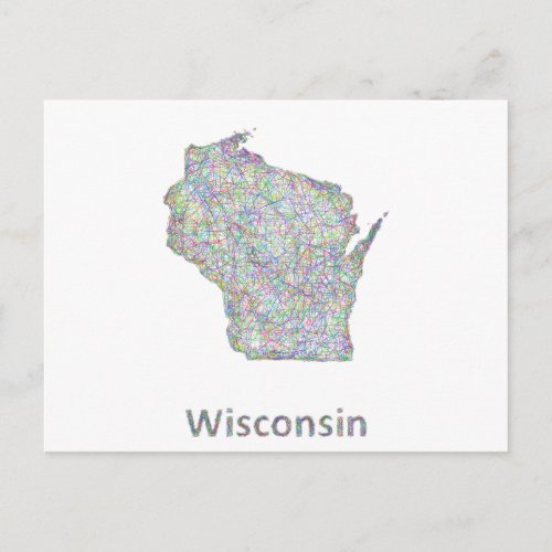 Wisconsin map postcard