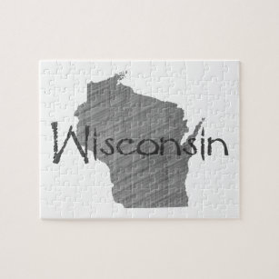 Wisconsin Map Shaped Old Grey Chalkboard Name Jigsaw Puzzle