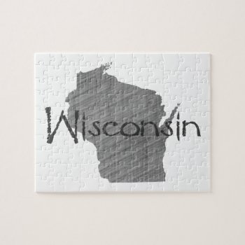 Wisconsin Map Shaped Old Grey Chalkboard Name Jigsaw Puzzle by PNGDesign at Zazzle
