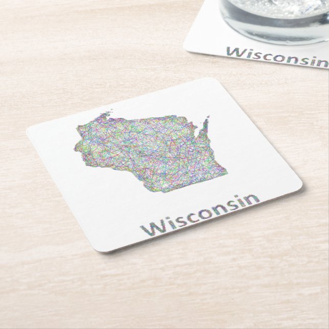 Wisconsin map square paper coaster (Angled)
