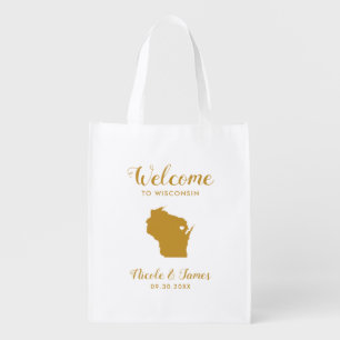 Wisconsin Map Wedding Welcome Bag, Gold Tote Bag