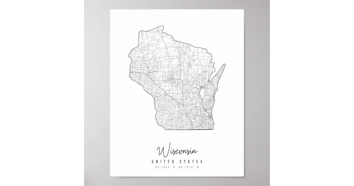 Wisconsin Minimal Street Map Poster | Zazzle