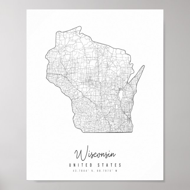 Wisconsin Minimal Street Map Poster (Front)