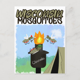 Wisconsin Mosquitoes Cartoon - Camping by Tiki Announcement Postcard