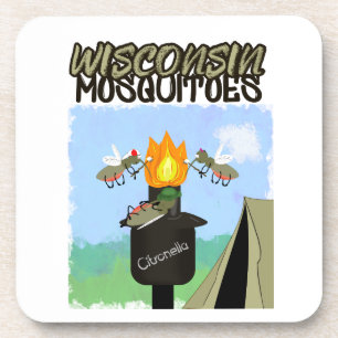 Wisconsin Mosquitoes Cartoon - Camping by Tiki Beverage Coaster