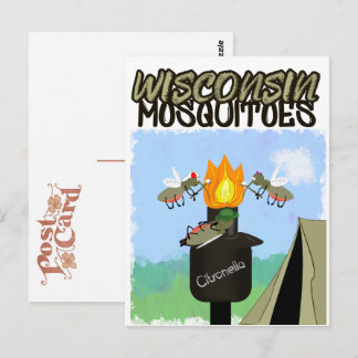 Wisconsin Mosquitoes Cartoon - Camping by Tiki Postcard