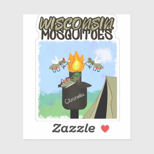Wisconsin Mosquitoes Cartoon - Camping by Tiki Sticker (Sheet)