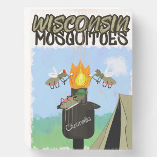 Wisconsin Mosquitoes Cartoon - Camping by Tiki Wooden Box Sign