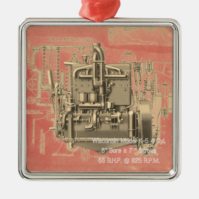 Wisconsin Motor Milwaukee Wisconsin Engine Early K Metal Ornament (Front)