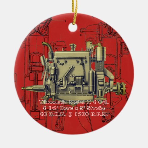 Wisconsin Motor Milwaukee Wisconsin gas engine X Ceramic Ornament