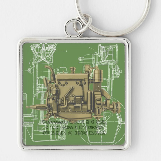 Wisconsin Motor Milwaukee Wisconsin gas engine X Keychain (Front)