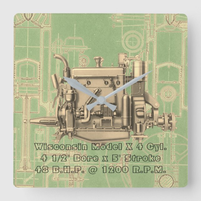 Wisconsin Motor Milwaukee Wisconsin gas engine X Square Wall Clock (Front)