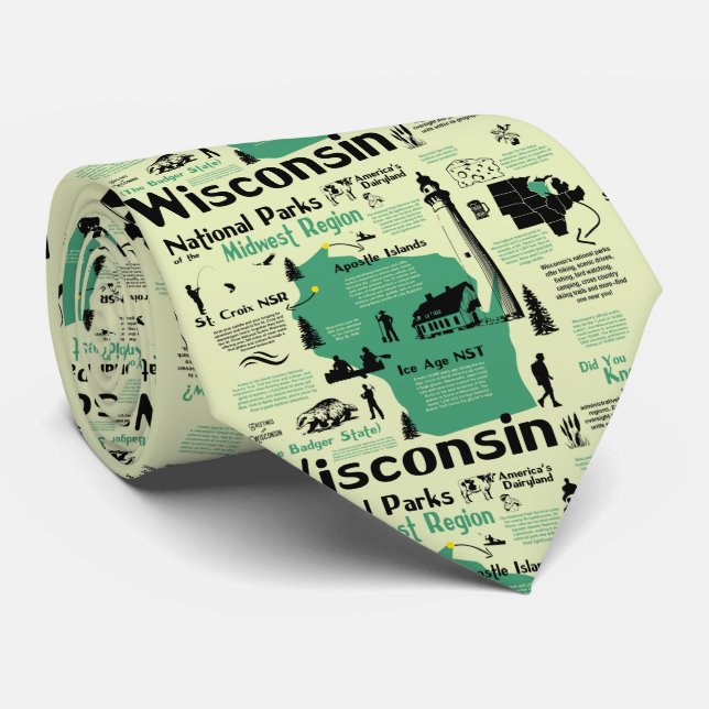 Wisconsin National Parks Infographic Map Neck Tie (Rolled)