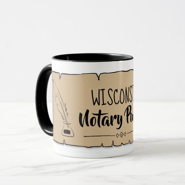Wisconsin Notary Public Scroll Feather Quill Mug (Front Left)