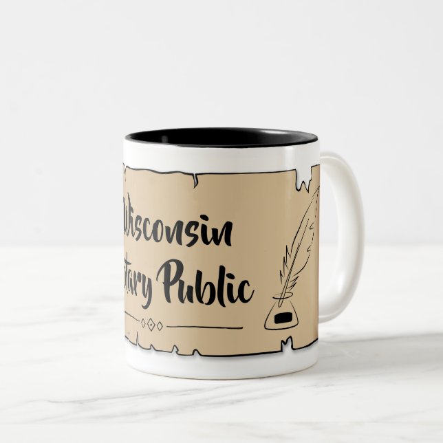 Wisconsin Notary Public Scroll Feather Quill Two-Tone Coffee Mug (Front Right)